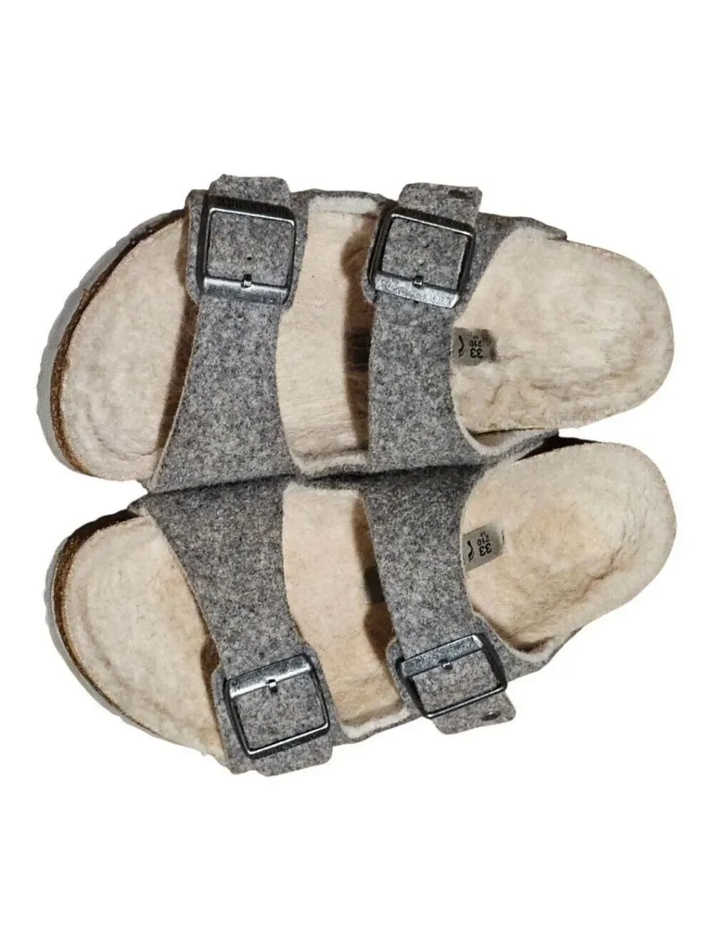 Kids' Birkenstock Grey Beige Shearling Lined Sandals US 2 (Little Girl)